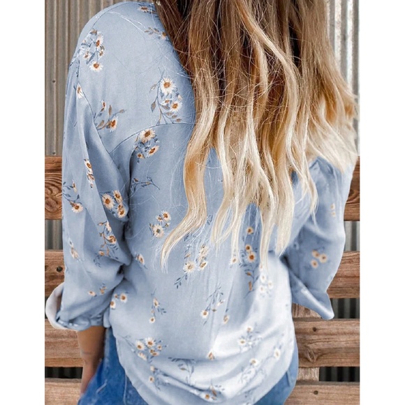 Boho Floral Print Button Down Boyfriend Shirt - Picture 4 of 6